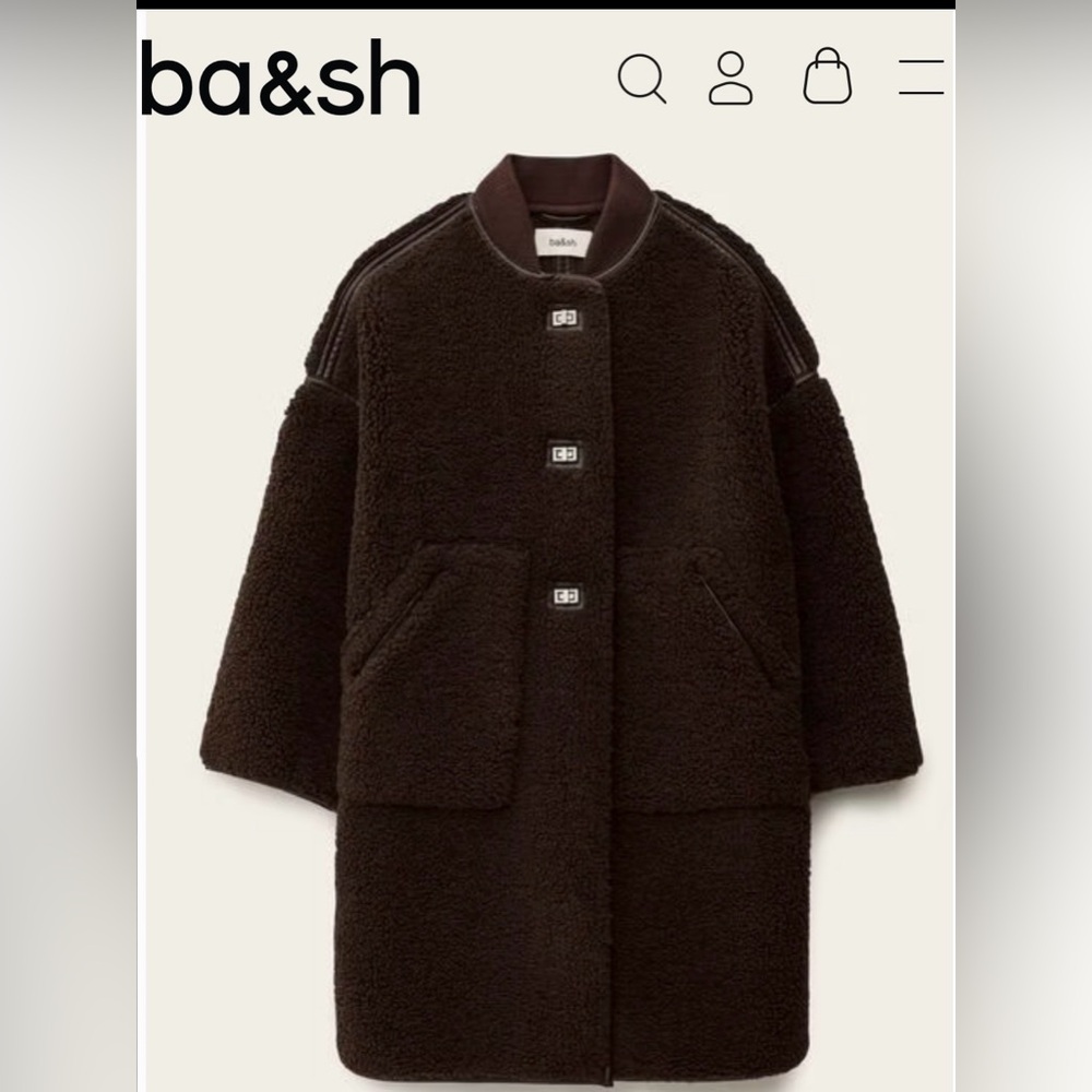 ba&sh Dark Brown Teddy Jacket with Toggle Buttons